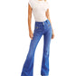 Free People Women's Zippered Pocketed Flare Jeans Blue Size 29