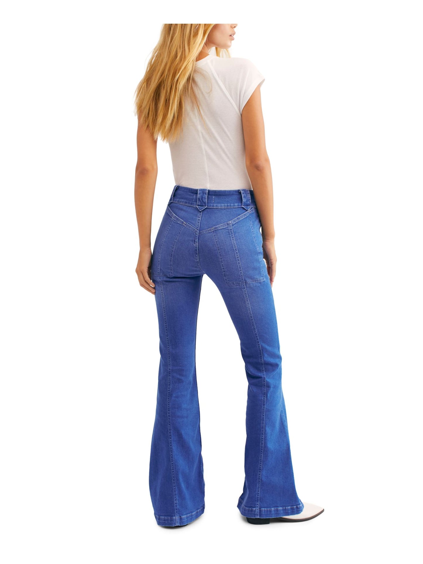Free People Women's Zippered Pocketed Flare Jeans Blue Size 29