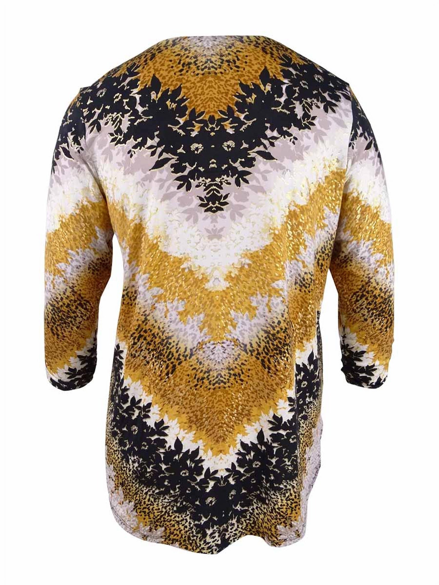 JM Collection Women's Printed Zip Neck Tunic Yellow Size 0X