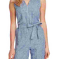 Vince Camuto Women's Ticking Stripe Belted Jumpsuit Blue Size Small