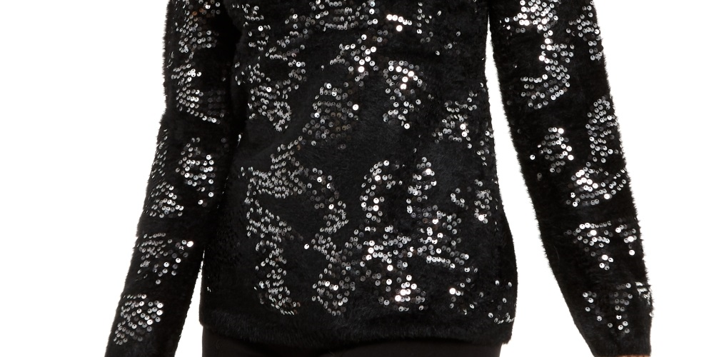 Alfani Women's Embellished Eyelash Sweater Black Size Medium