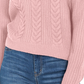 Crave Fame Women's Lace-Up Back Cable Sweater Pink Size X-Small