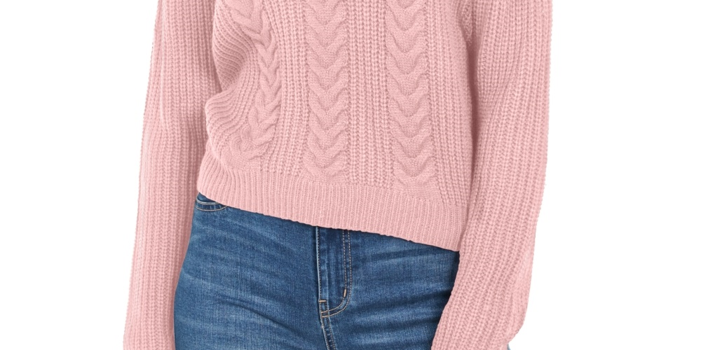 Crave Fame Women's Lace-Up Back Cable Sweater Pink Size X-Small