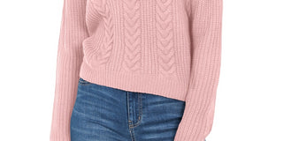 Crave Fame Women's Lace-Up Back Cable Sweater Pink Size X-Small