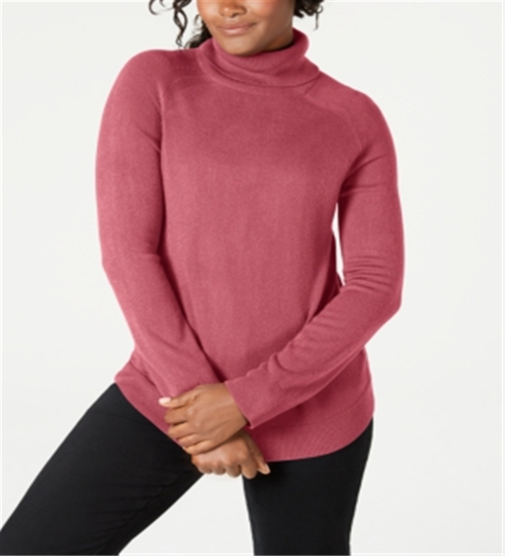 Karen Scott Women's Ribbed Long Sleeve Turtle Neck Sweater Pink Size Petite Small