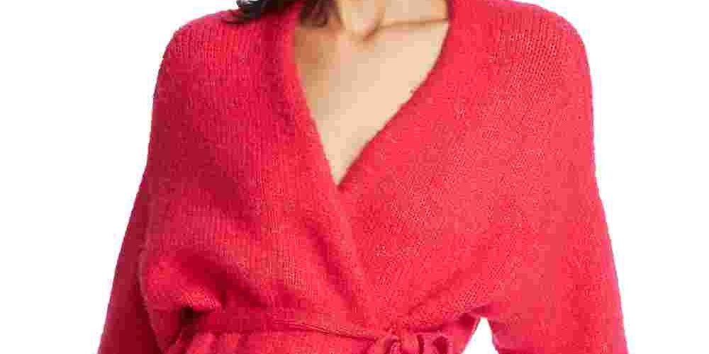 1.STATEWomen's Belted Long-Sleeve Cardigan Sweater Pink Size X-Large