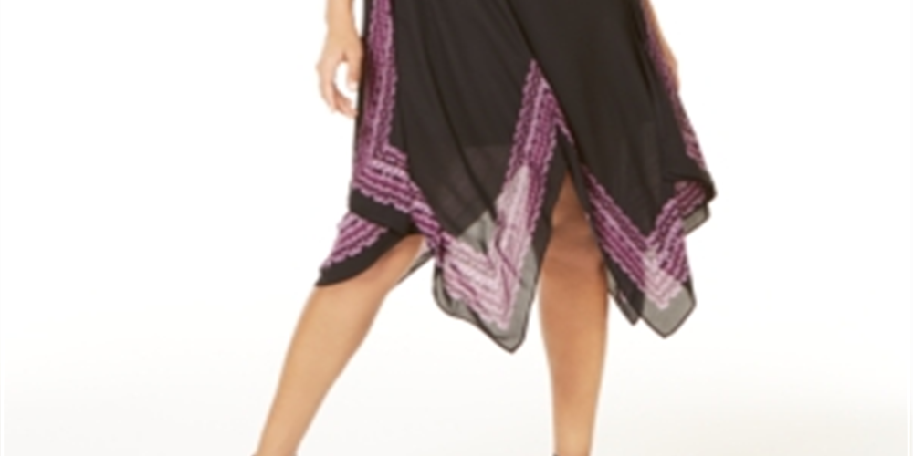 INC International Concepts Women's Printed Handkerchief Hem Dress Black Size Petite Small