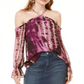 INC International Concepts Women's Tie Dyed Cold Shoulder Blouse Purple Size Petite XL