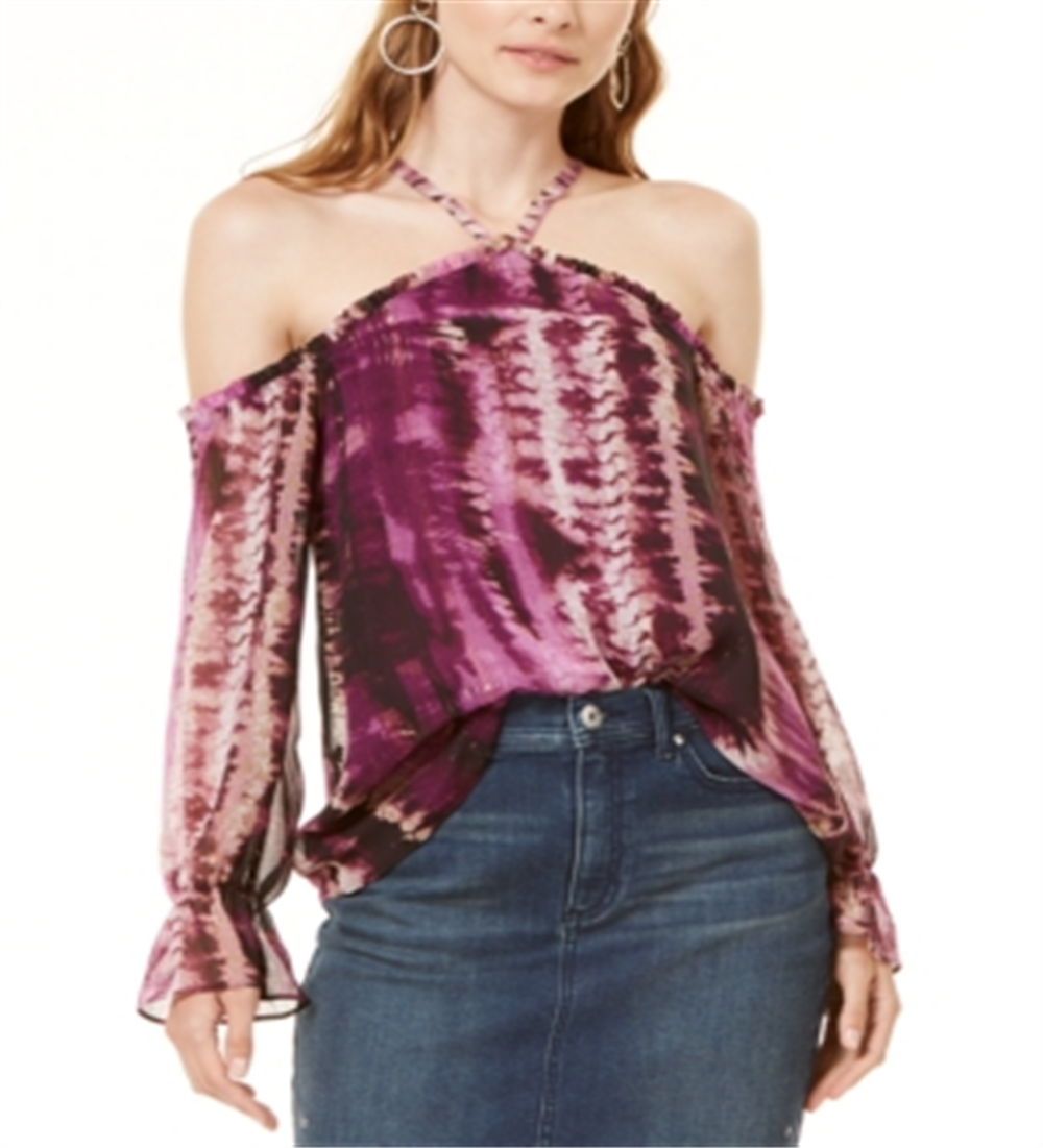 INC International Concepts Women's Tie Dyed Cold Shoulder Blouse Purple Size Petite XL