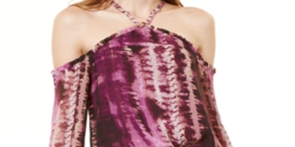 INC International Concepts Women's Tie Dyed Cold Shoulder Blouse Purple Size Petite XL