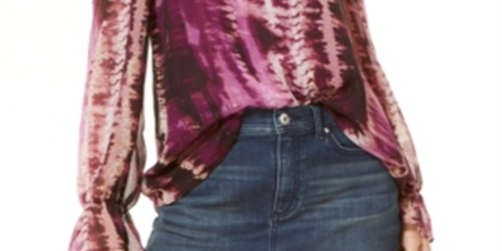 INC International Concepts Women's Tie Dyed Cold Shoulder Blouse Purple Size Petite XL