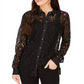 Charter Club Women's Lace Button up Shirt Black Size Petite Small