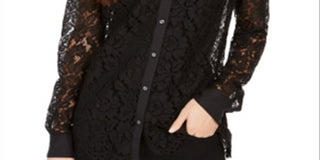 Charter Club Women's Lace Button up Shirt Black Size Petite Small