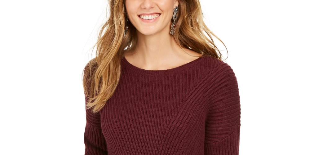 Style & Co Women's Ribbed Drop-Shoulder Sweater Purple Size Small