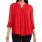 Charter Club Women's Solid Knit Pintuck Top  Red Size Small