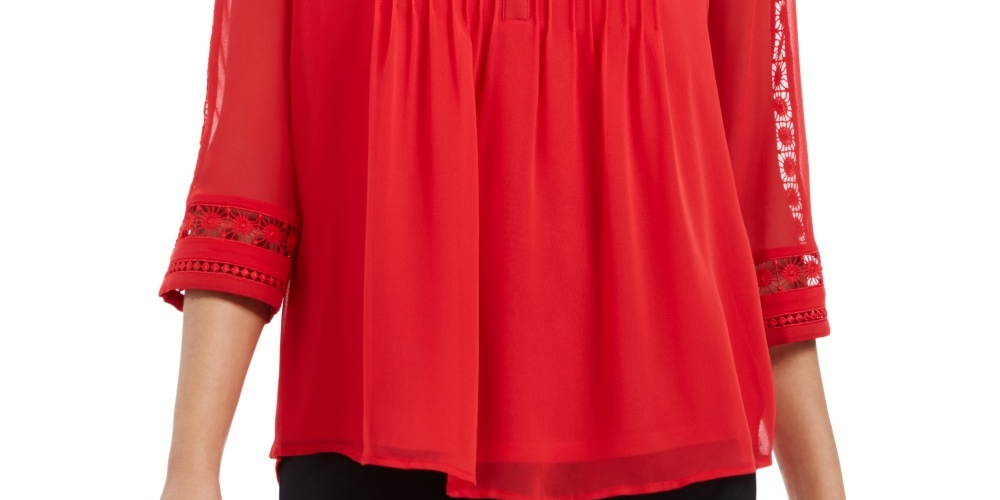 Charter Club Women's Solid Knit Pintuck Top  Red Size Small