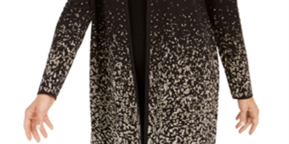 Jm Collection Women's Ombre Jacquard Coatigan Black Size Petite Large