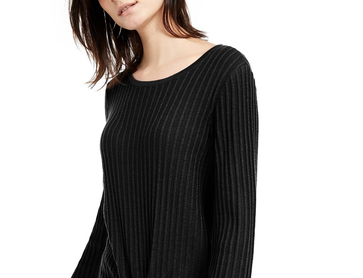 INC International Concepts Women's Petite Ribbed-Knit Tie-Hem Sweater Black Size 44