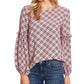 CeCe Women's Elegant Plaid Puff Lantern-Sleeve Top Red Size Large