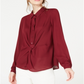 Alfani Women's Twist Front Button up Top Maroon Size -Petite S