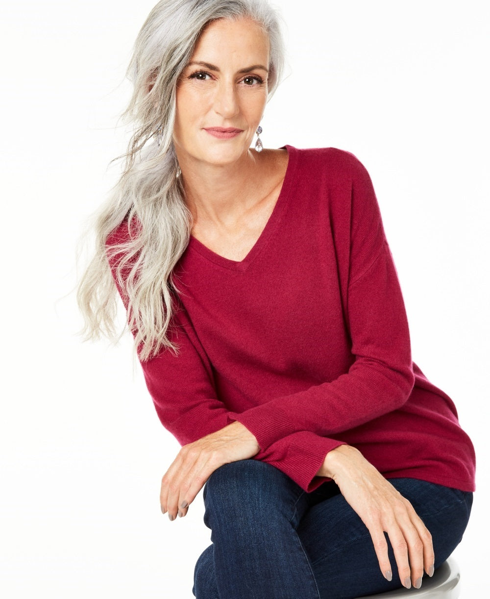 Charter Club Women's V-Neck Pure Cashmere Sweater Regular & Petite Sizes Red Size X-Small