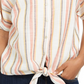 Style & Co Women's Striped Tie-Front V-Neck Top  Pink Size Small