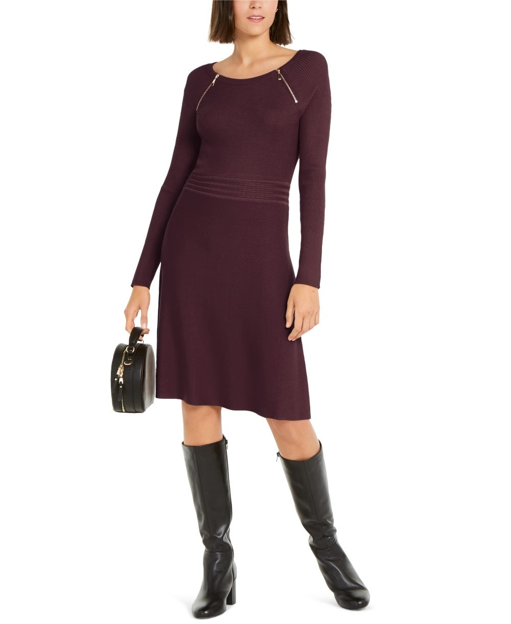 INC International Concepts Women's Zip-Detail Fit & Flare Sweater Dress Red Size X-Large
