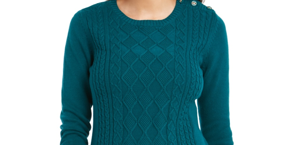 Charter Club Women's Cable Sweater Green Size Large