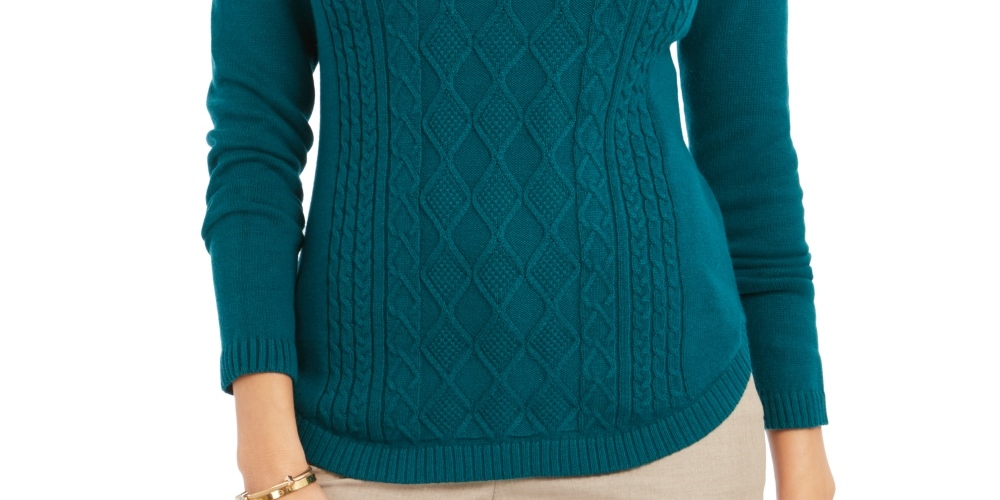 Charter Club Women's Cable Sweater Green Size Large