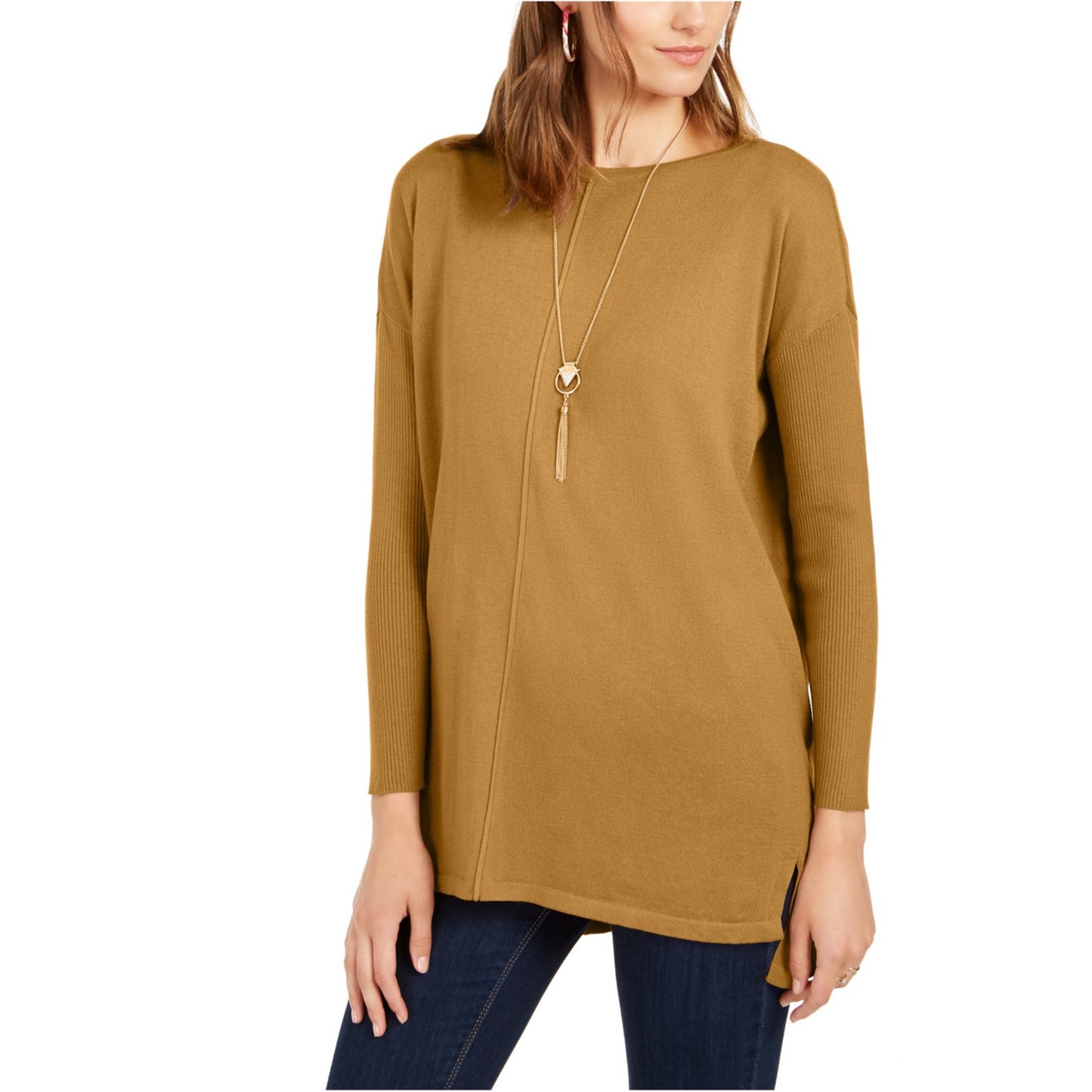 Style & Co Women's Seam Front Tunic Sweater Yellow Size Petite M