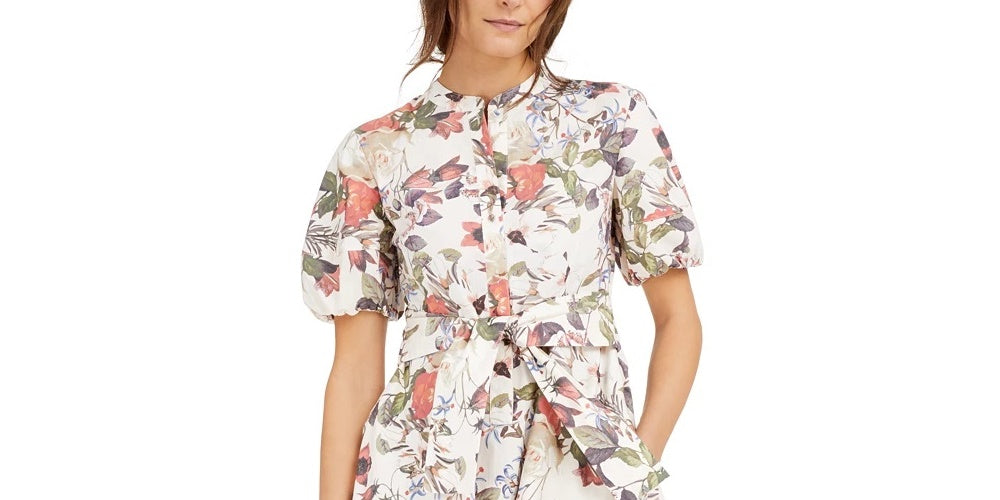 INC International Concepts Women's Cotton Floral Print Midi Dress White Size X-Large