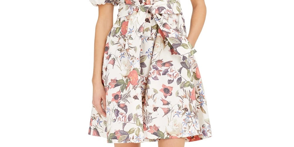 INC International Concepts Women's Cotton Floral Print Midi Dress White Size X-Large