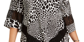 Alfani Women's Plus Size Printed Crochet Trim Top White Size 1X