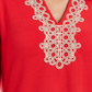 Charter Club Women's Printed 3/4 Sleeve Keyhole Top Red Size Petite Small
