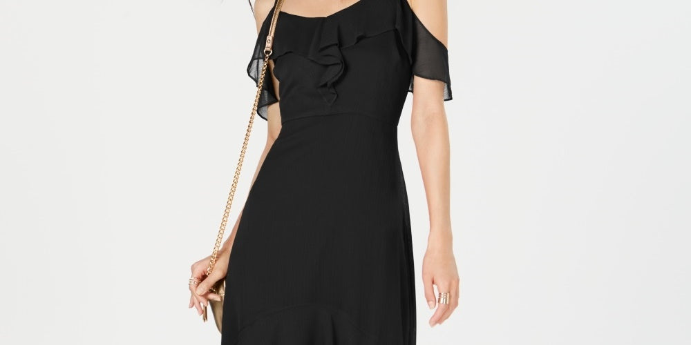 INC International Concepts Women's Solid Cold Shoulder Midi Dress Black Size 0
