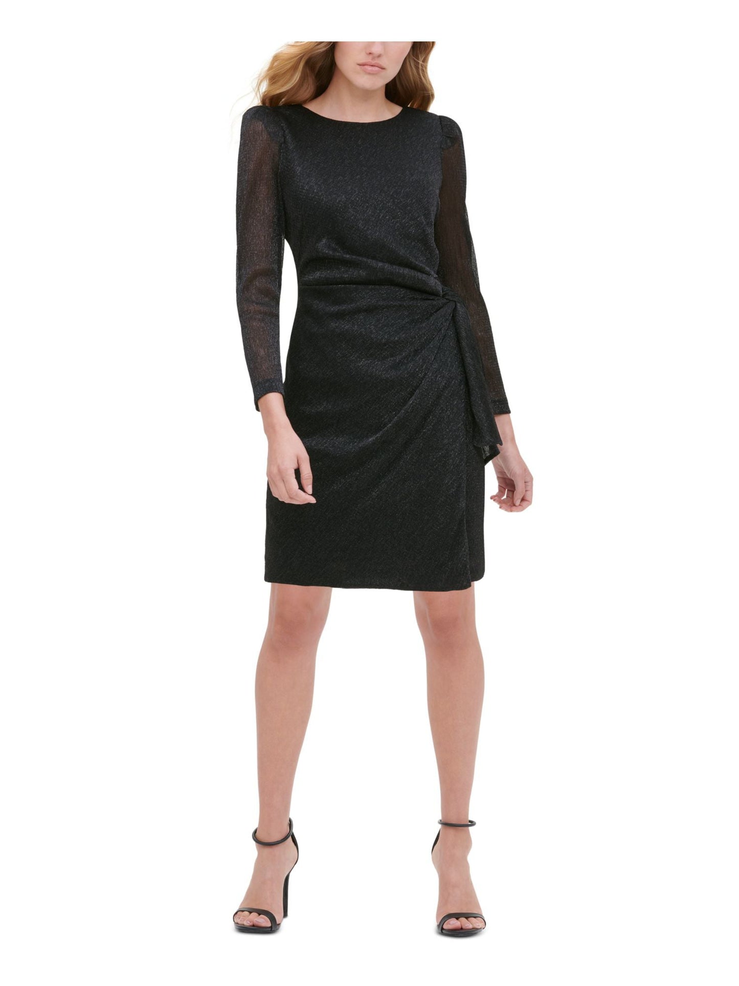 Tommy Hilfiger Women's Sheath Metallic Wrap Skirt Black Dress Black Size 8 Petite