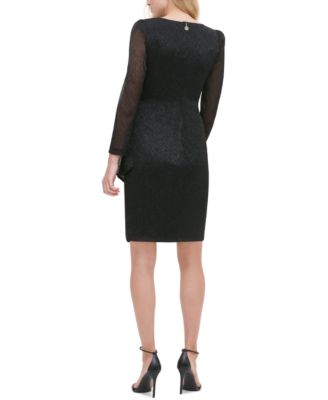 Tommy Hilfiger Women's Sheath Metallic Wrap Skirt Black Dress Black Size 8 Petite