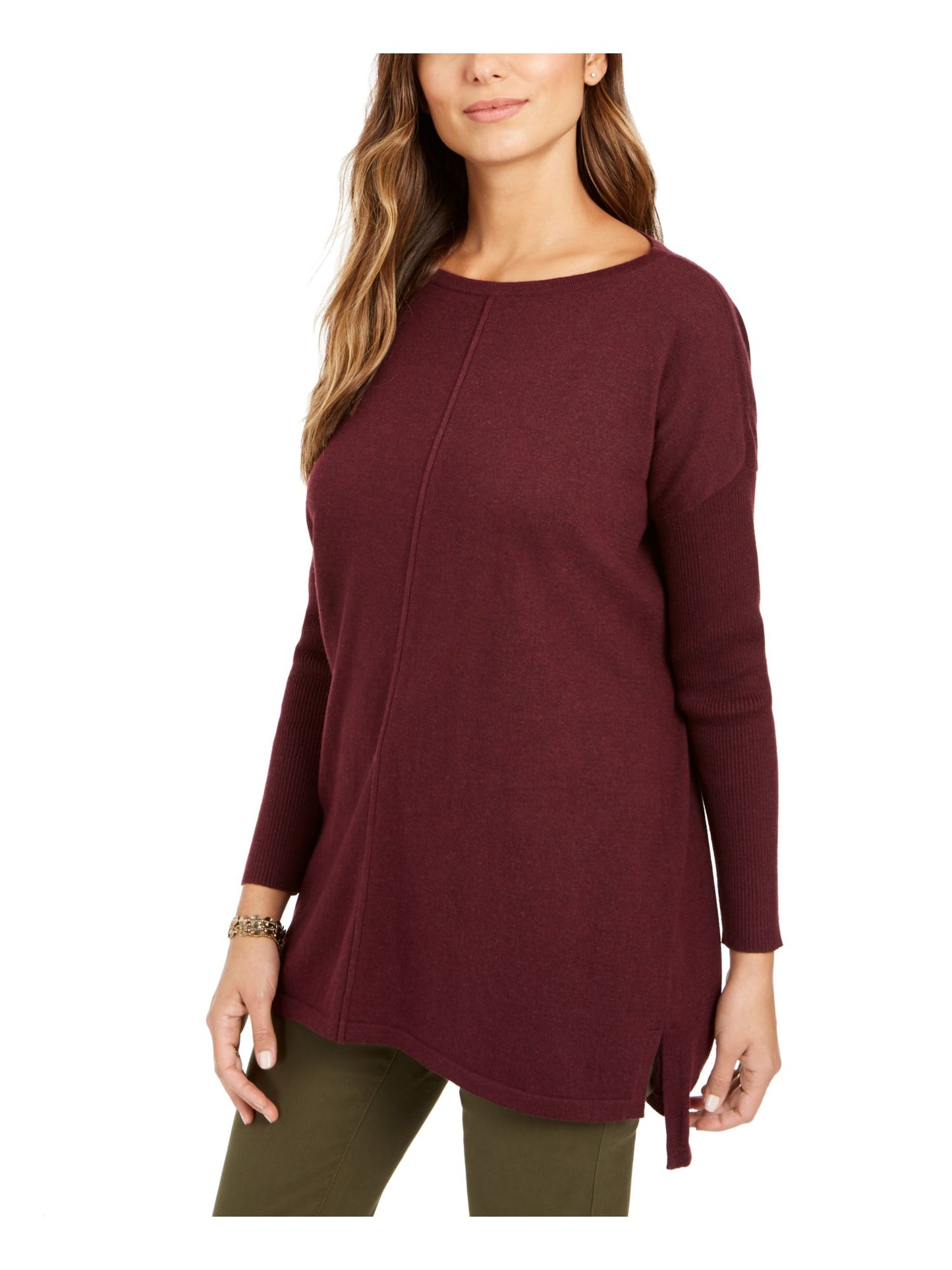 Style & Co Women's Vented Hem Long Sleeve Wear to Work Tunic Sweater Red Size Petite X-Large