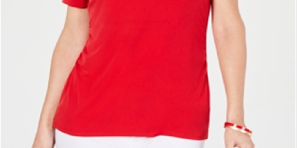JM Collection Women's Embellished Keyhole Top Red Size Petite S/M