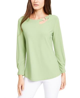 Alfani Women's Neckline Cutout Ring Hardware Top Green Size Medium