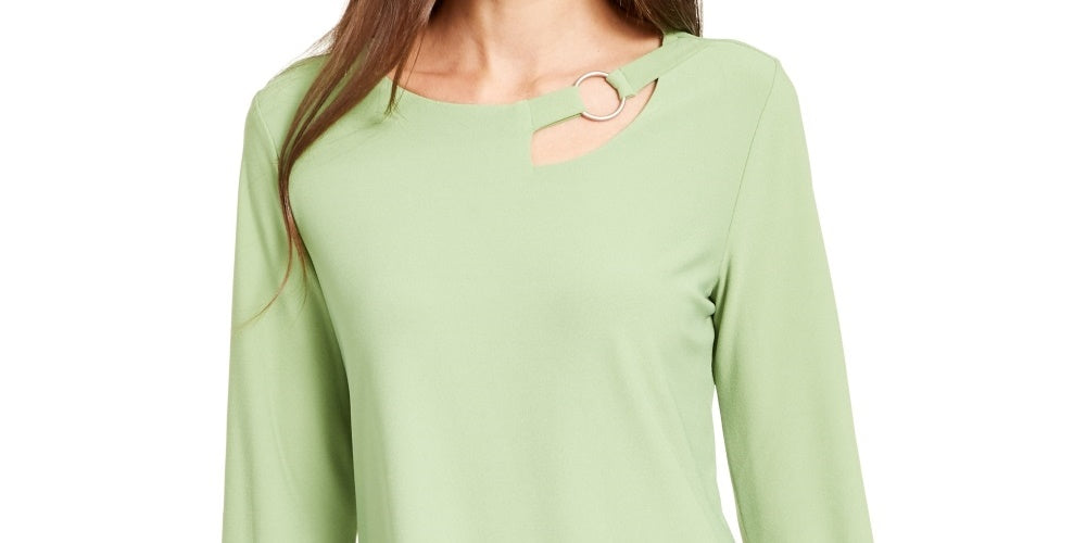 Alfani Women's Neckline Cutout Ring Hardware Top Green Size Medium