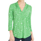 Charter Club Women's Floral Print Pleated V Neck Top Green Size Medium