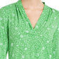 Charter Club Women's Floral Print Pleated V Neck Top Green Size Medium