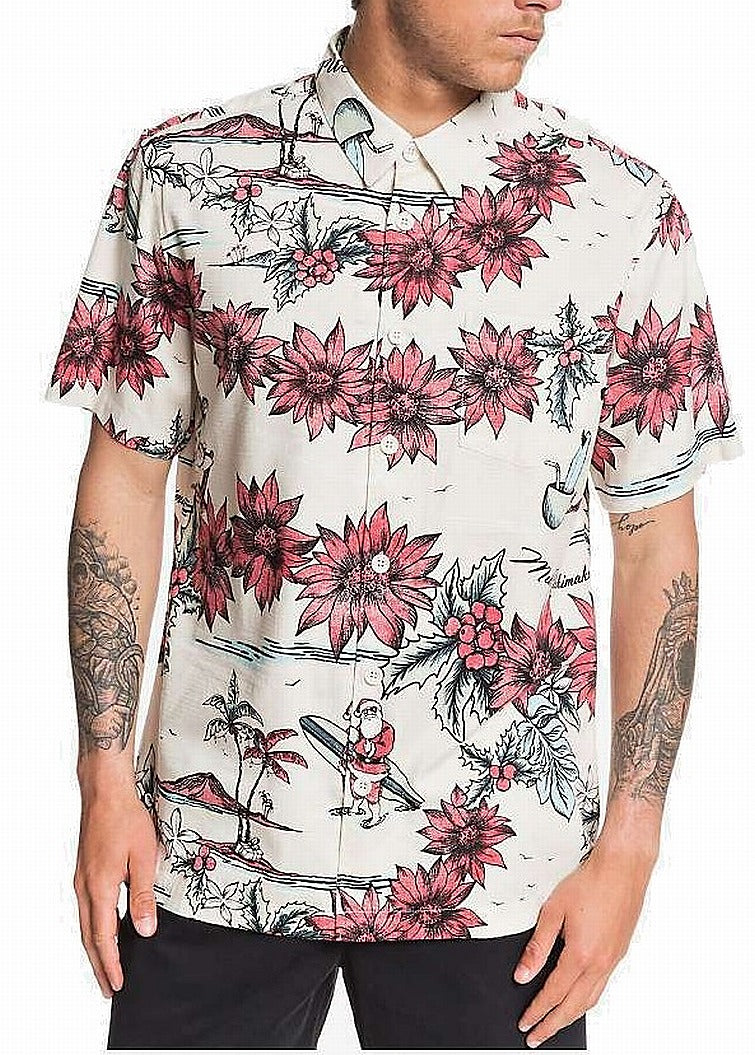 Quiksilver Men's San O Clause Rainy Day Sano Claus Shirt Gray Size XX-Large