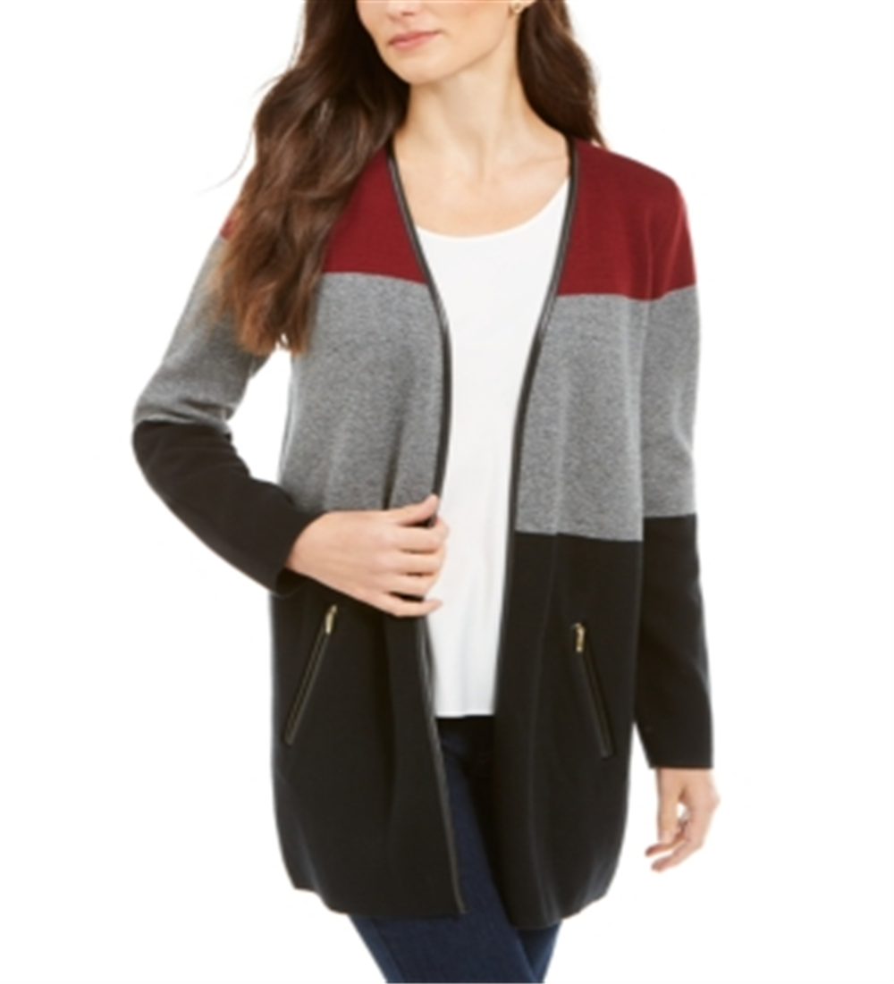 Charter Club Women's Milano Colorblocked Cotton Completer Sweater Black Size Petite Large