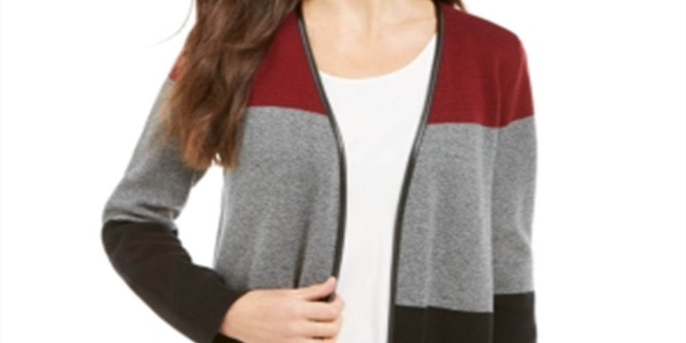 Charter Club Women's Milano Colorblocked Cotton Completer Sweater Black Size Petite Large