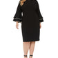 Calvin Klein Women's Beaded Zippered Bell Sleeve Jewel Neck Knee Length Sheath Party Dress Black Size 14W