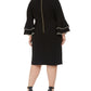 Calvin Klein Women's Beaded Zippered Bell Sleeve Jewel Neck Knee Length Sheath Party Dress Black Size 14W