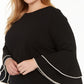 Calvin Klein Women's Beaded Zippered Bell Sleeve Jewel Neck Knee Length Sheath Party Dress Black Size 14W