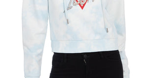 Guess Women's Printed Icon Logo Hoodie Sweatshirt Blue Size Petite X-Small